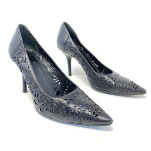Via Spiga Black Leather Perforated Point Toe Heels